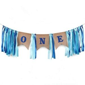 SS Cohen Baby Boy Blue 1st birthday Burlap Highchair Banner